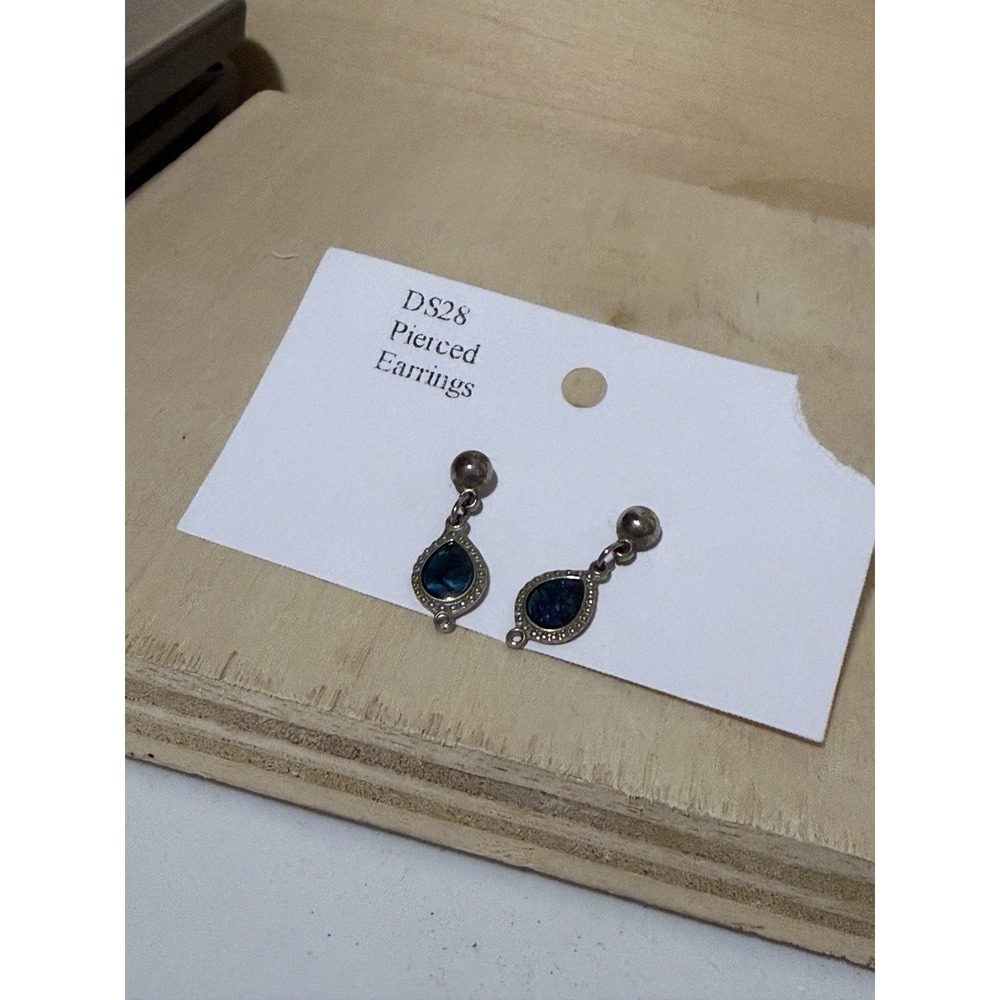 Tear Drop Earrings Silver Toned Dangle Opal Style